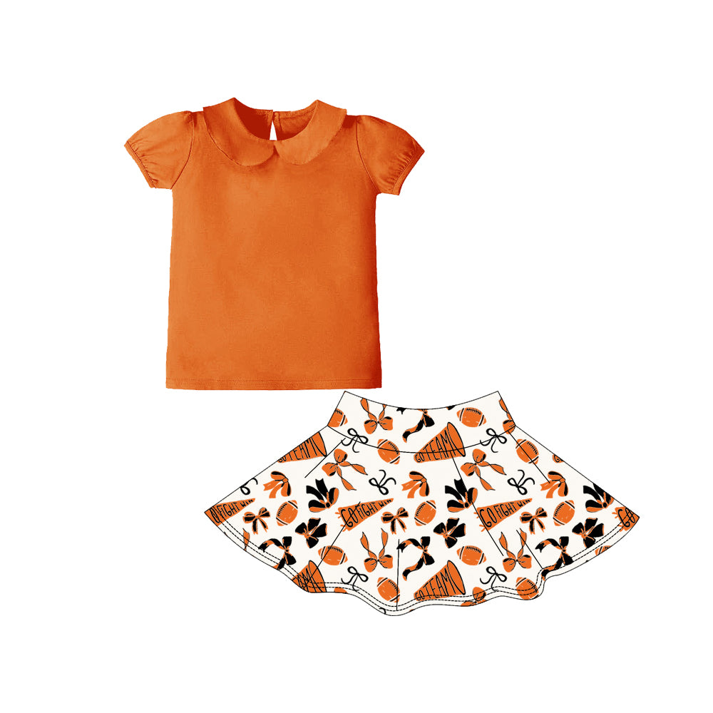 GSD2875 Kids Girls Orange Short Sleeve With Sport Tram Skort Active Set Preorder
