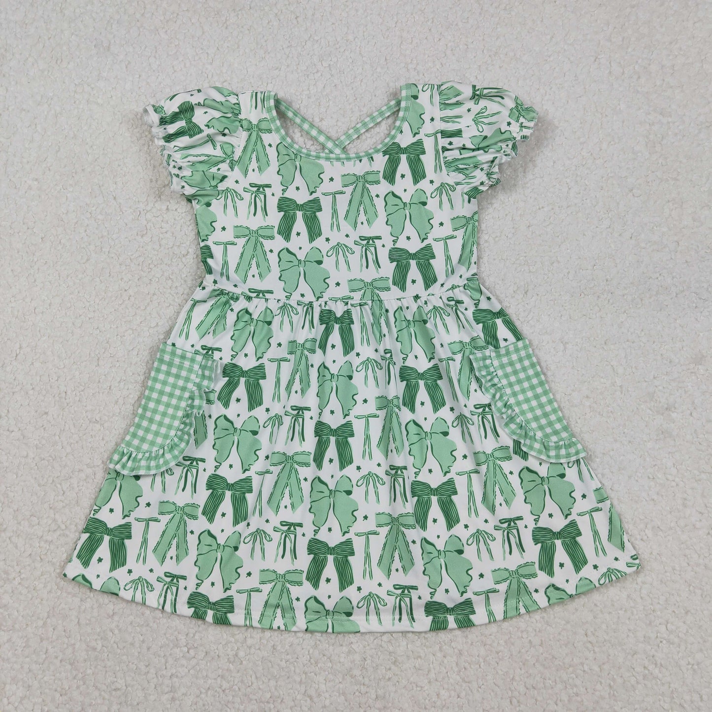 Saint Patrick Day Sibling Baby Girls Green Bow dress and romper