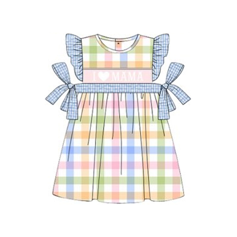 GSD2940 I Love Mama Colorful Checked Dress With Bow Preorder