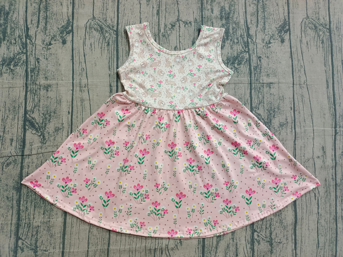 GSD2984 Baby Girls Bunny Flowers Sleeveless Dress In Production
