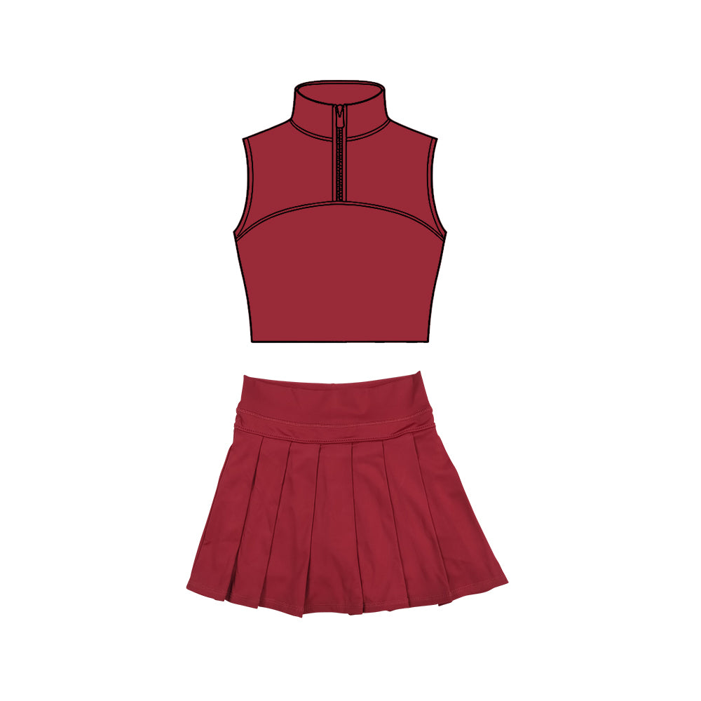 GSD3291 Baby Girls Dark Red Pullover Top With Skirt Active Set Preorder