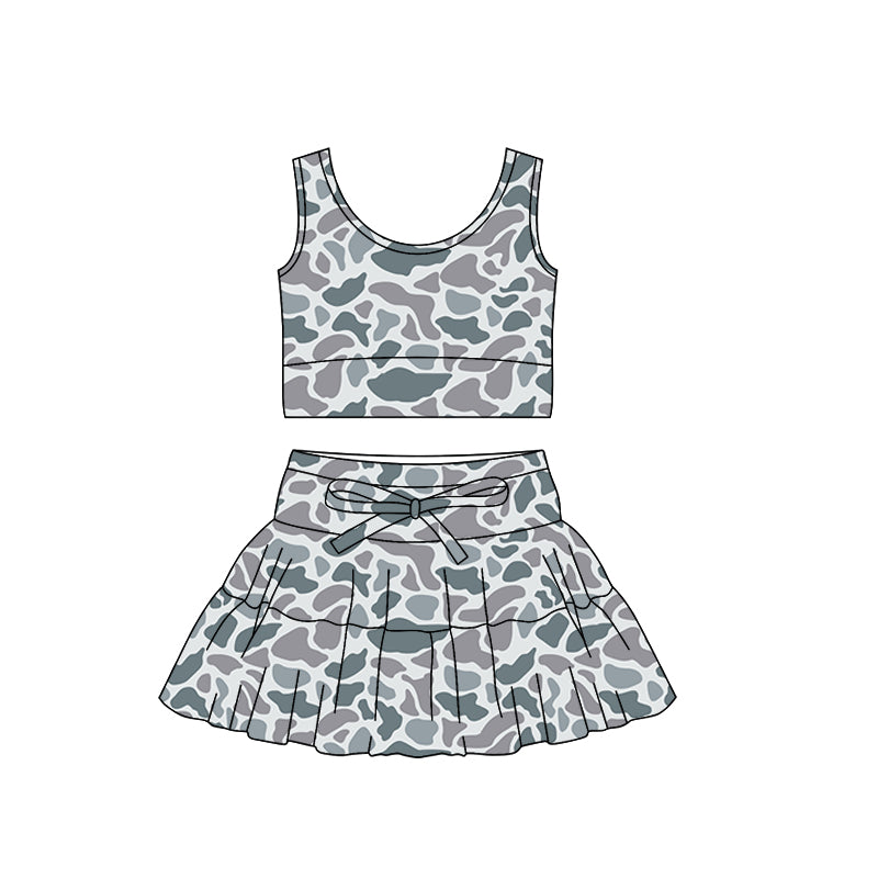 GSD3306 Baby girls grey camo tank top with skirt active set preorder