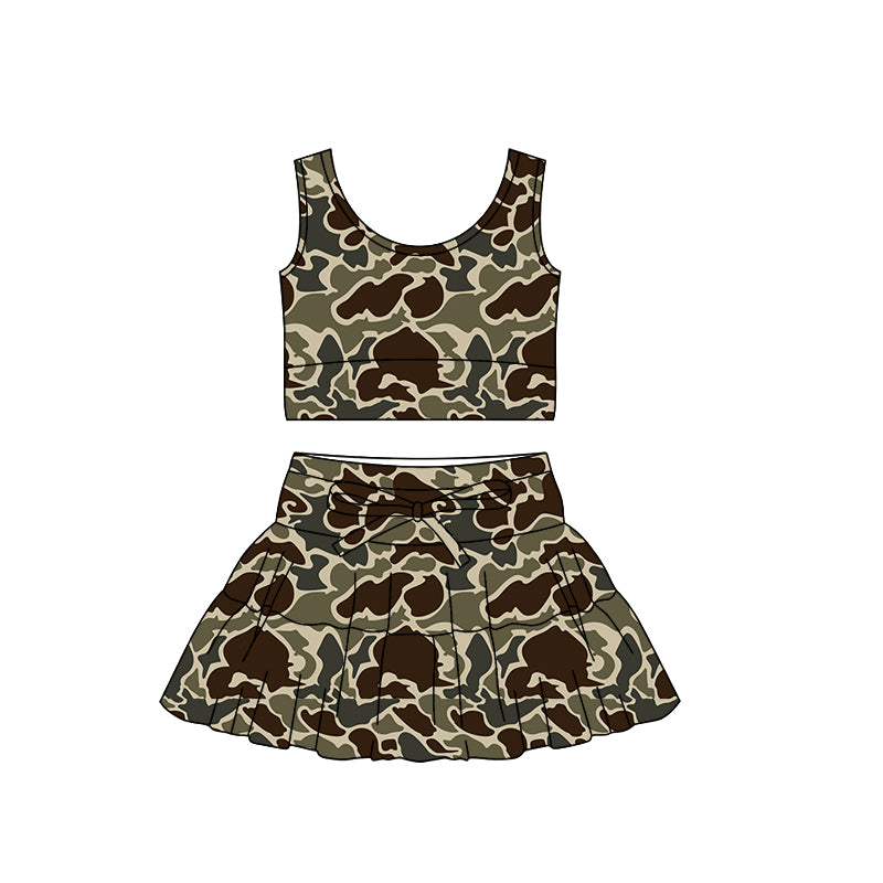 GSD3311 Baby girls brown camo tank top with skirt active set preorder