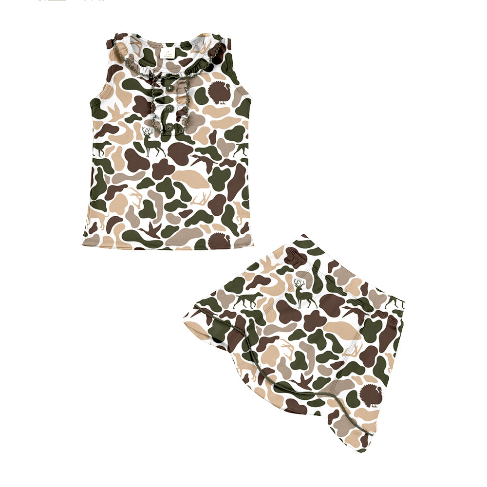 GSD3349 Baby Girls khaki Camo Sleeveless Top With Skirt Set Active Yoga Set Preorder