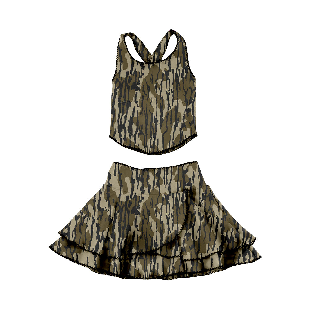 GSD3353 Baby Girls Bottonlamd Camo Sleeveless Top With Ruffle Skirt Set Active Yoga Set Preorder