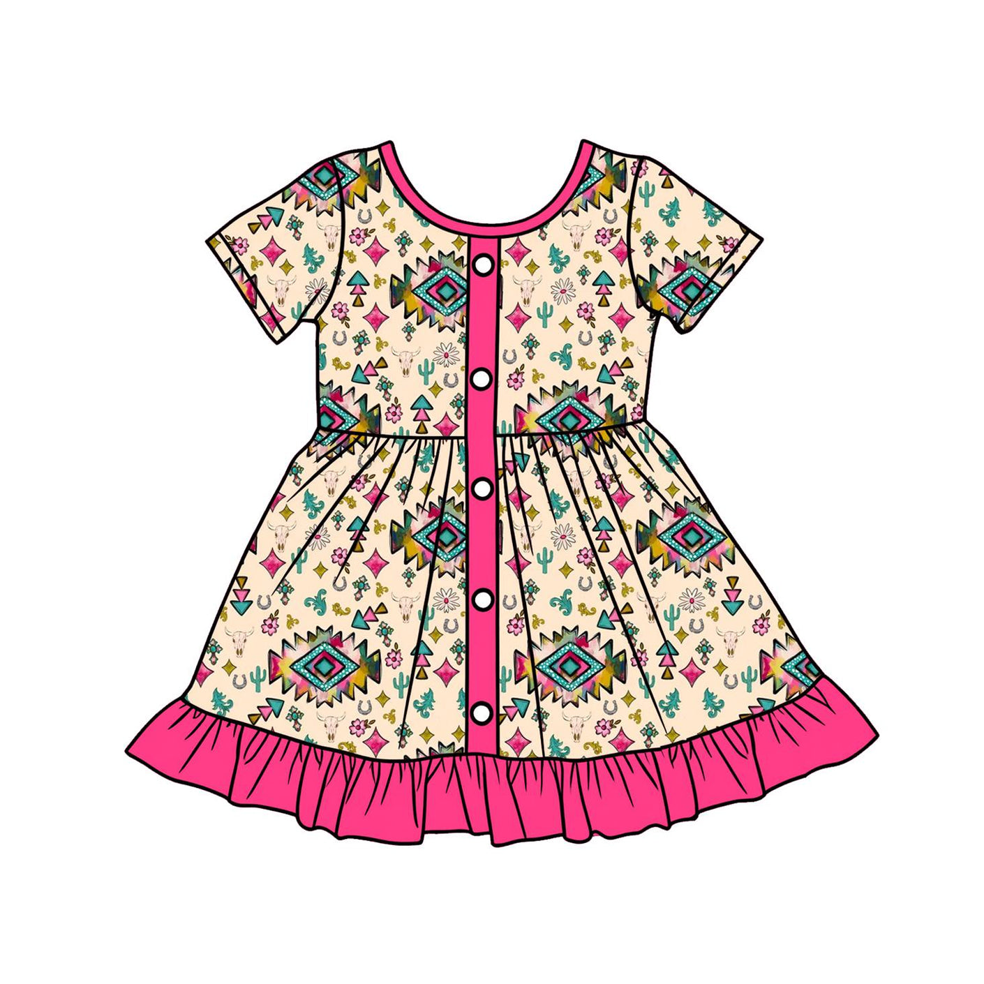 GSD3403 Baby Girls Western Aztec Short Sleeve Dress Preorder
