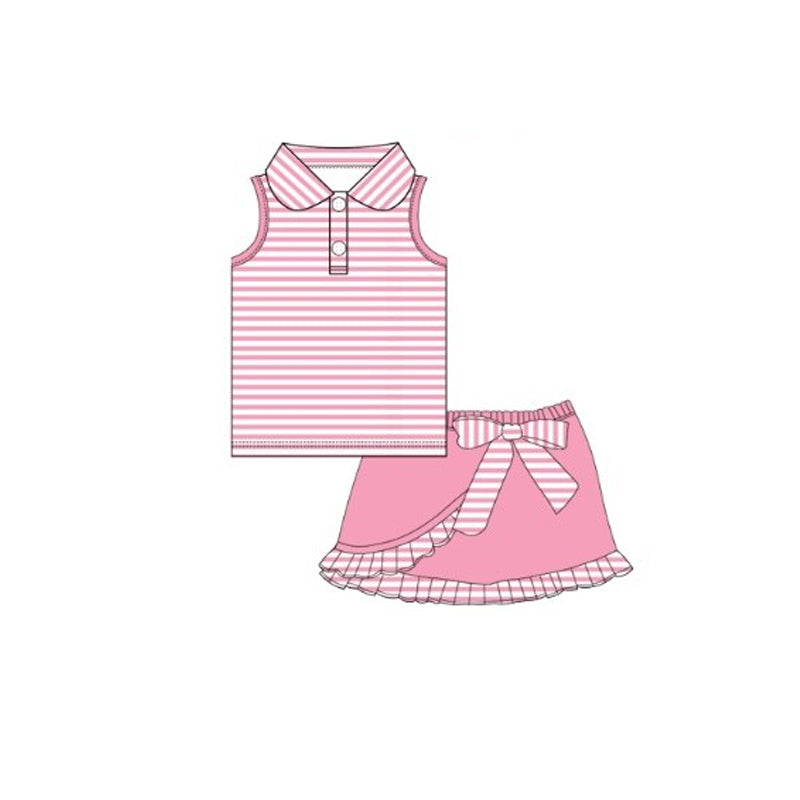 GSD3408 Baby Girls Pink Striped Top With Skirt Set Preorder