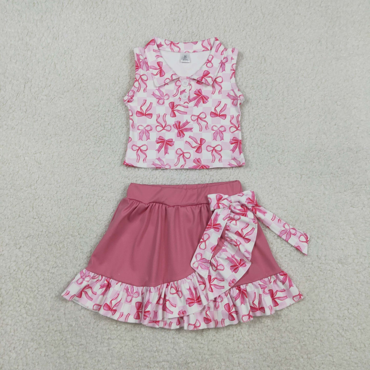 GSD3480 Baby Girls Bow Polo Top With Skirt Active Set