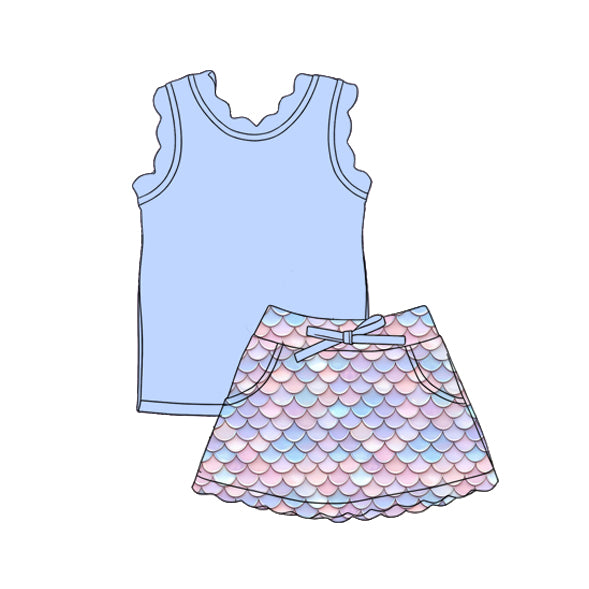 GSD3775 Baby Girls Blue Top With scale Skort Active Set Preorder