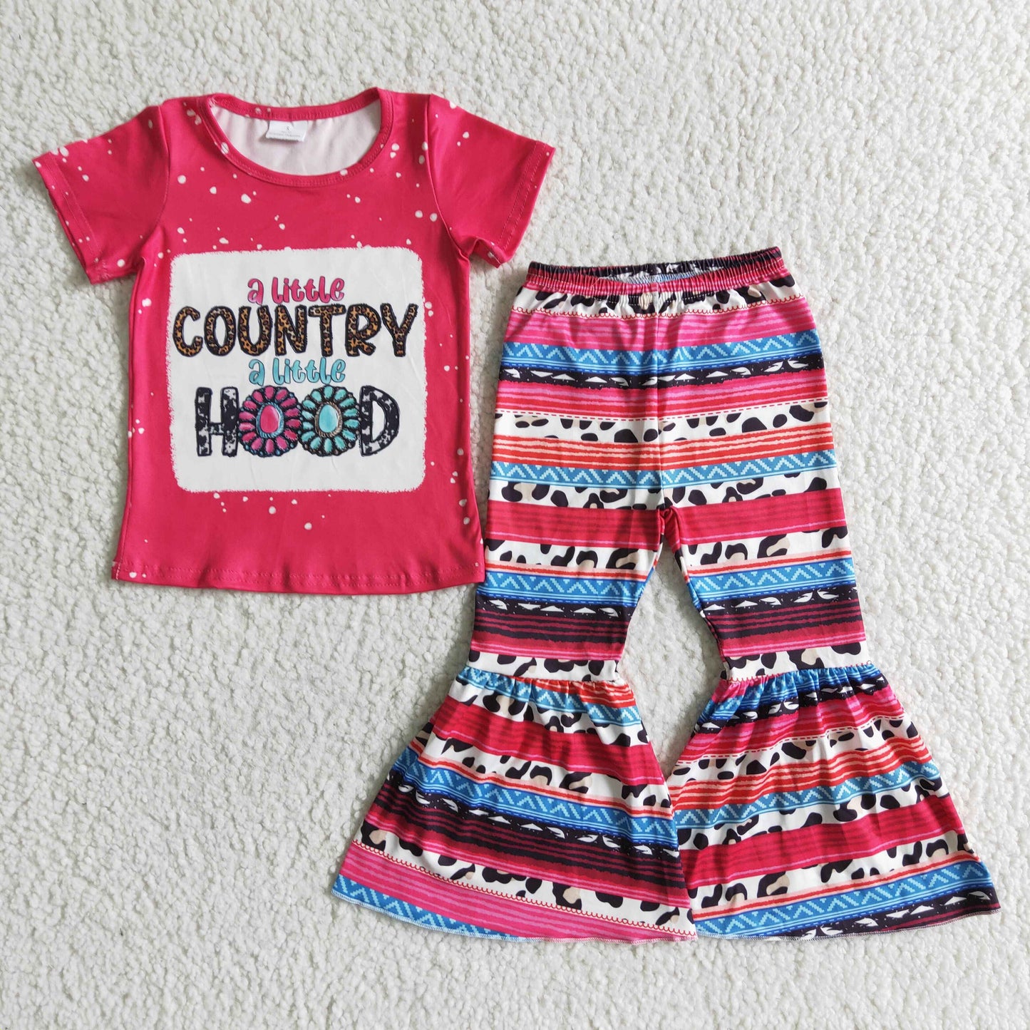 Western Baby Girls Howdy Short Sleeve Top Bell Bottom Pants Set On Sale