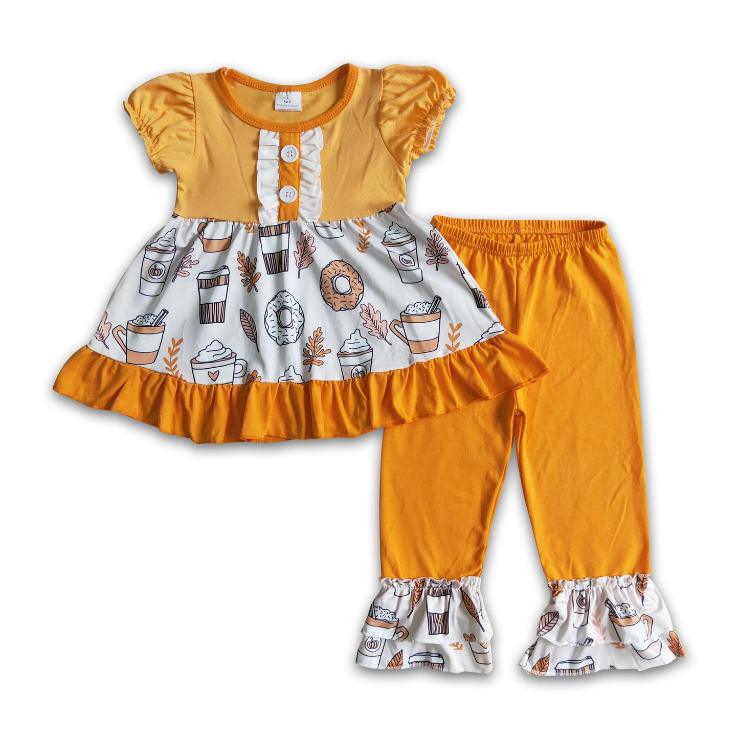 GSPO0123 Kdis Girls Fall Coffee doughnut outfit