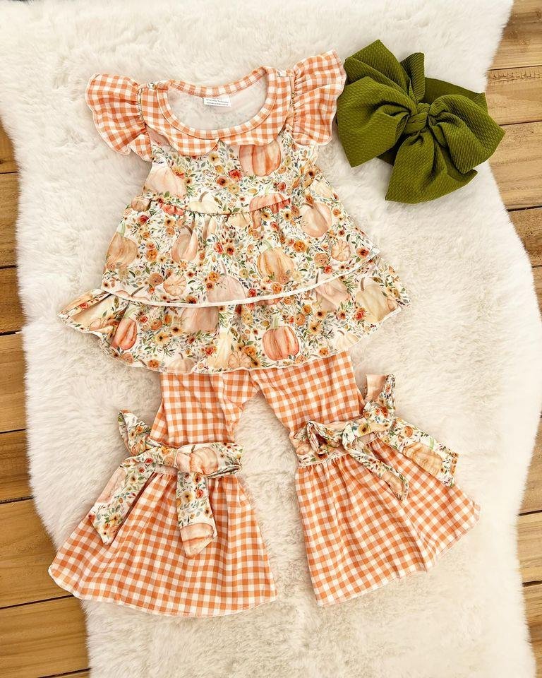 GSPO0124 USA Shop Girls Pumpkin Fall Bell Bottom Pants Outfit