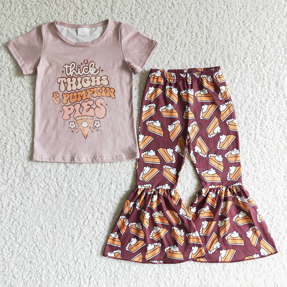 Sibling Baby Girls Pies Thanksgiving Shirt Bell Pants Outfits Sets