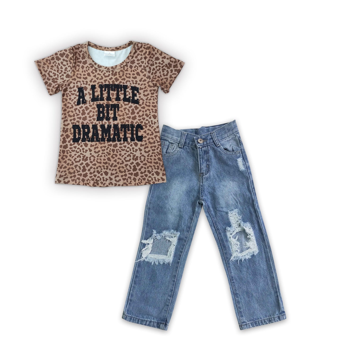 Leopard Top Denim Pants Set