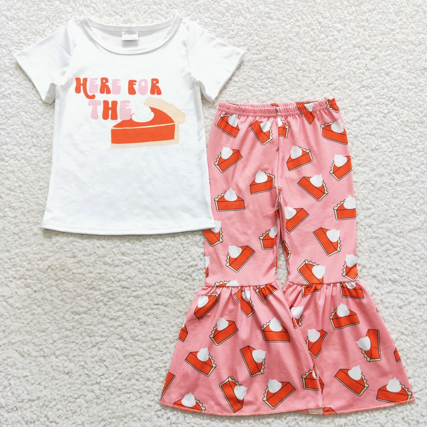 Sibling Baby Girls Fall Pumpkin Short Sleeve Top With Bell Bottom Pants Outfit