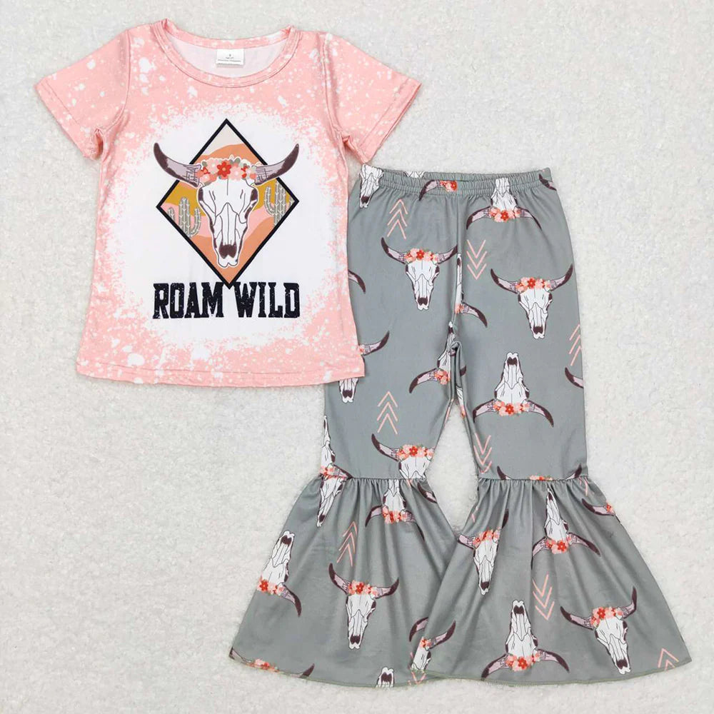 Sibling Baby Girls Western Cowgirls Bell Bottom Pants Outfit