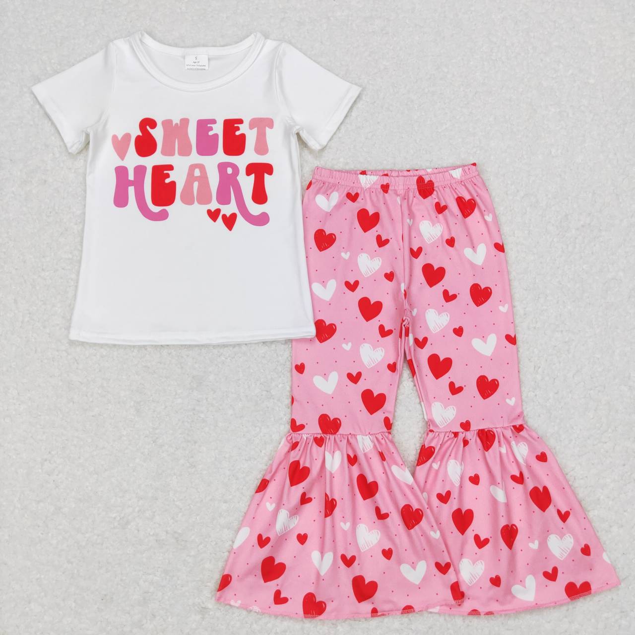 Baby Girls Valentines Sweet Heart Top Bell Bottom Pants Set