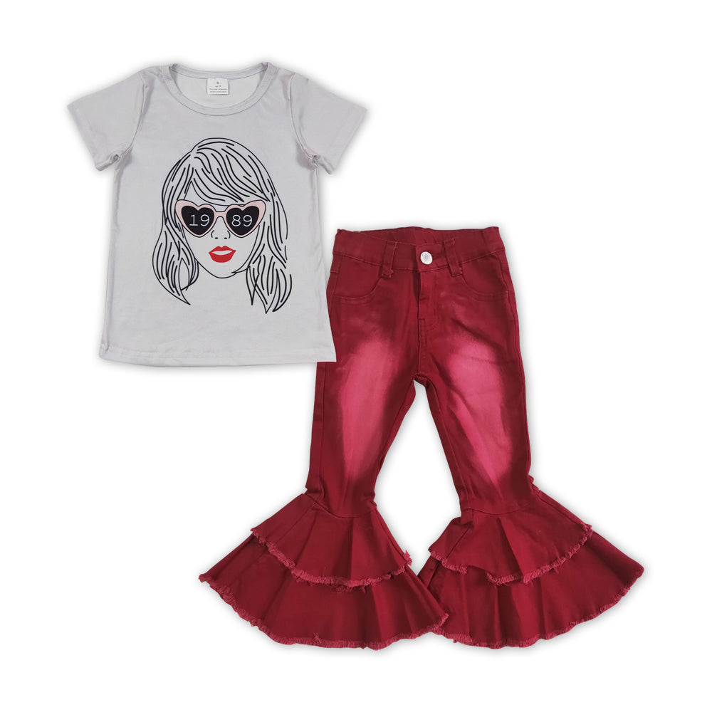 Baby Girls Pop Singer Top Matching Red Jeans Outfit