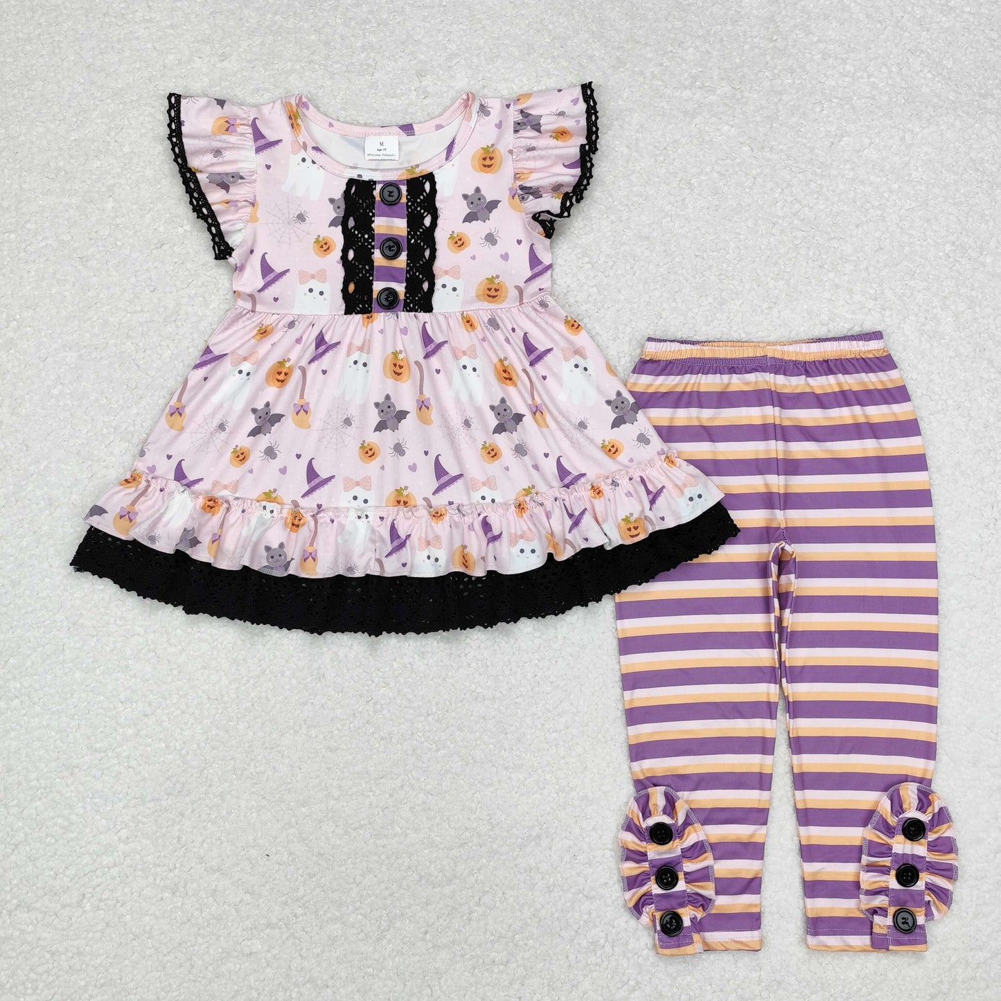Baby Girls Halloween Ghost Purple Tunic Top Ruffle Pants Outfit