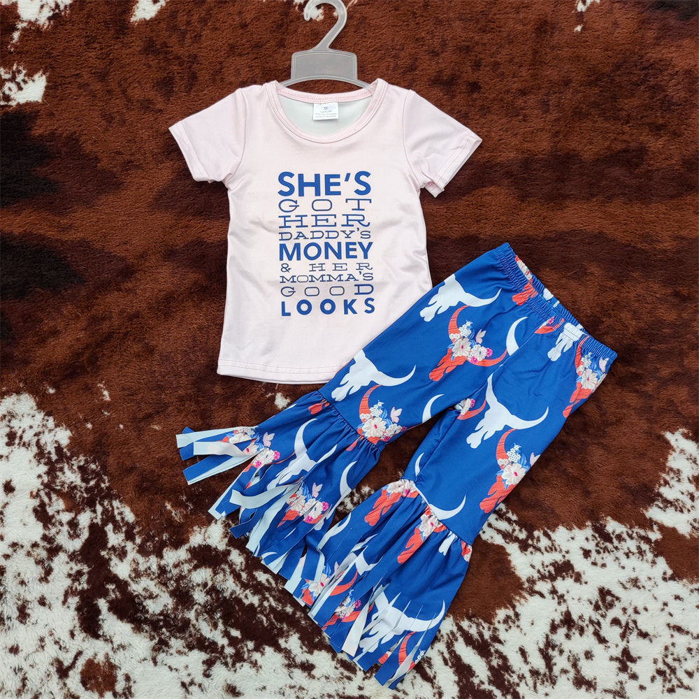 Sibling Baby Girls Western Shirts Top Bell Bottom Pants Outfits