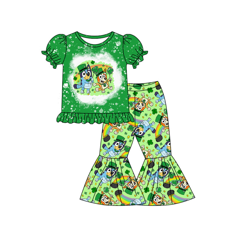 Baby Girls Dogs Clovers Print Top Bell Bottom Pant St Patrick Set Preorder