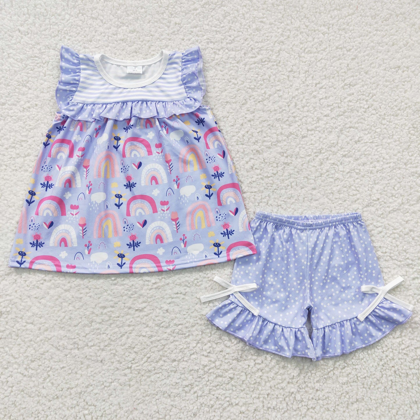 GSSO0214 Baby Girls Purple Rainbow Shorts Outfit