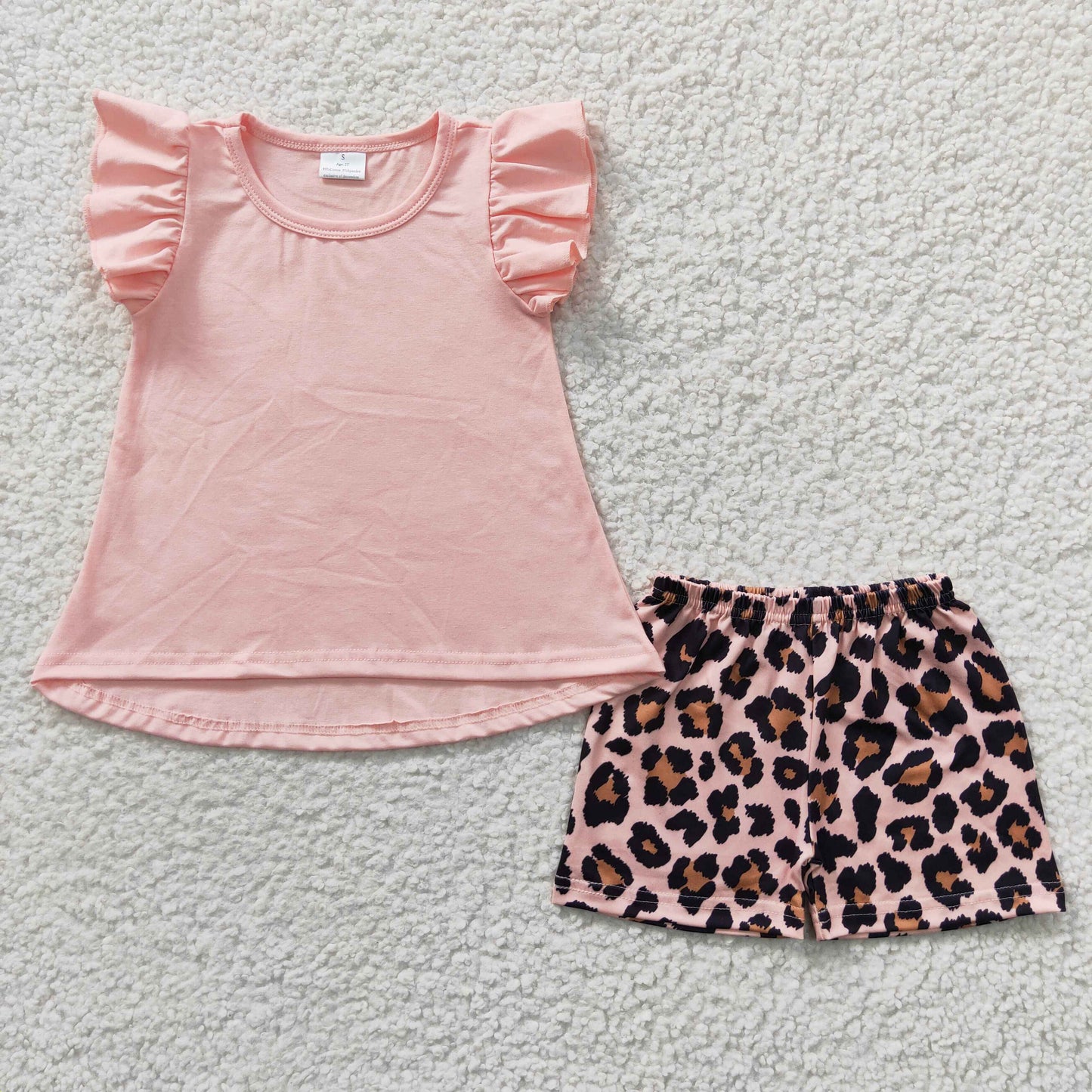 GSSO0246 Baby Girls Pink Top Leoaprd Shorts Set On Sale