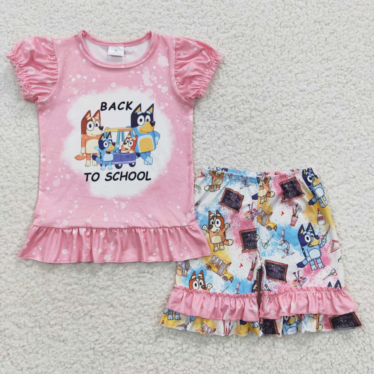 Back to School Cartoon Dog Girls Shorts Set