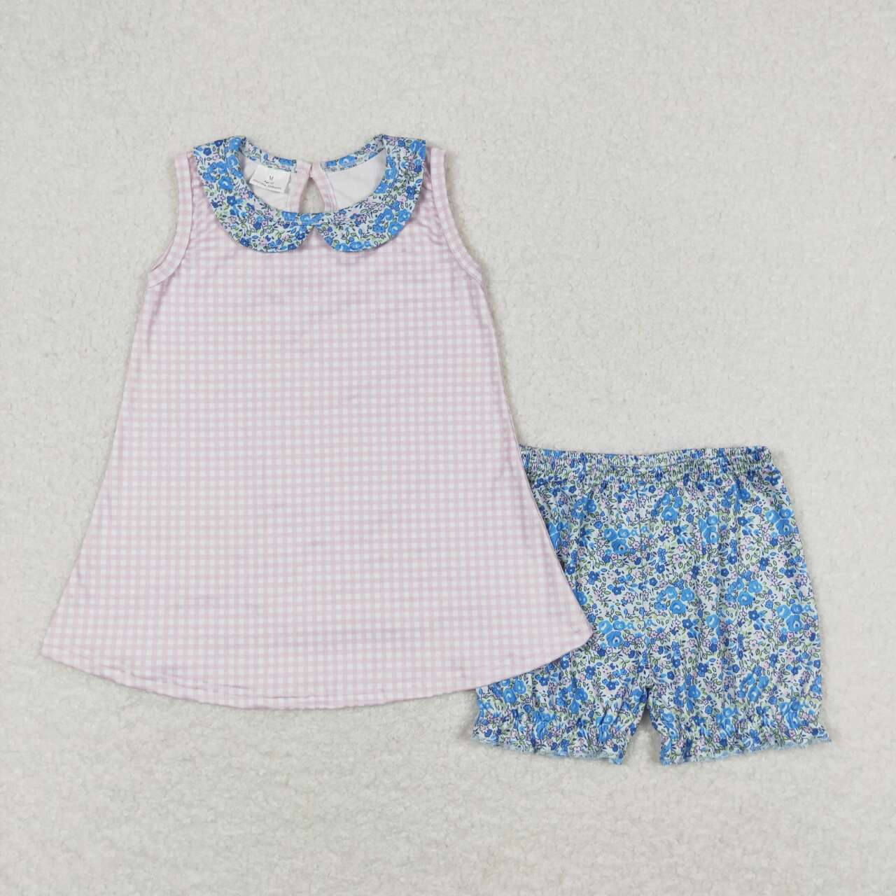 Baby Sibling Pink Gingham Floral Outfit and Romper