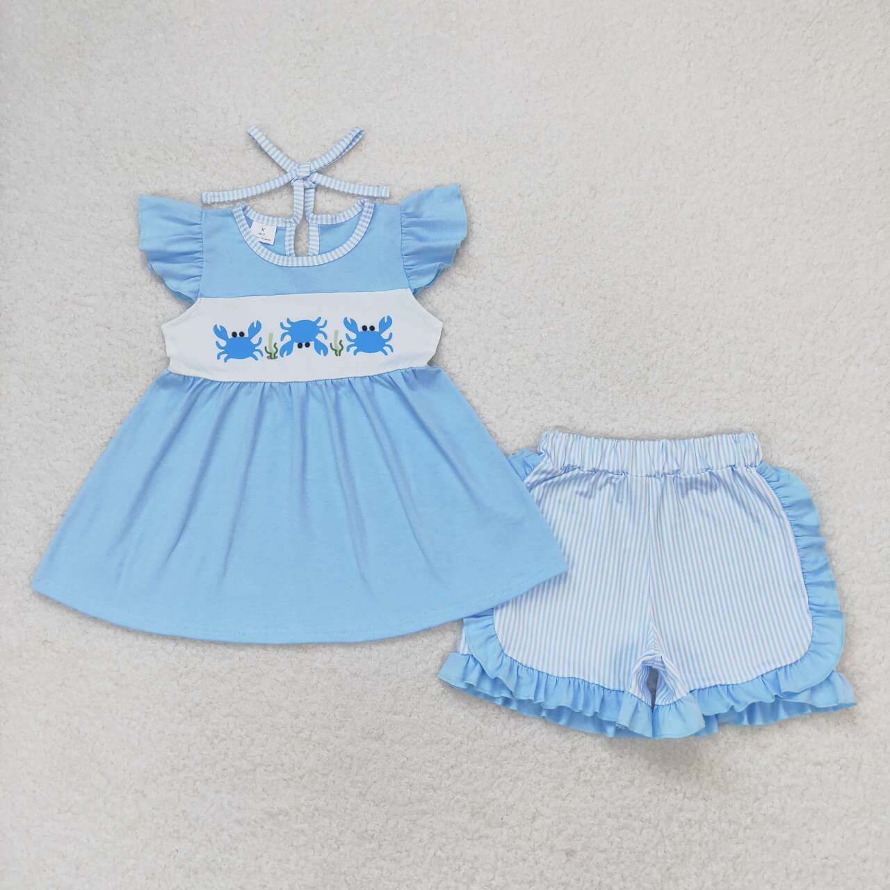 Baby Sibling Summer Carb Blue Top Shorts Clothes Set