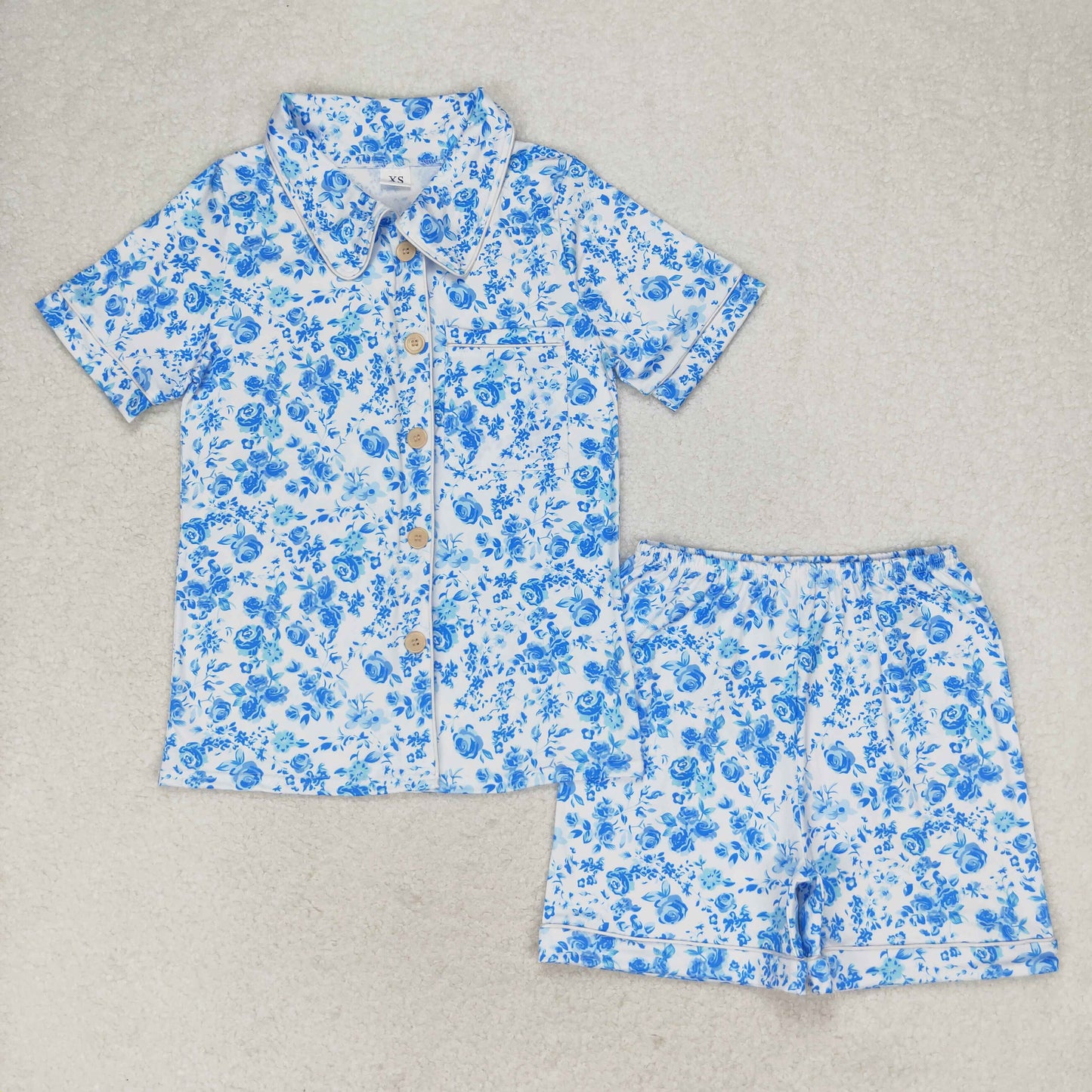Mommy and Me Blue Floral Summer Pajama Set