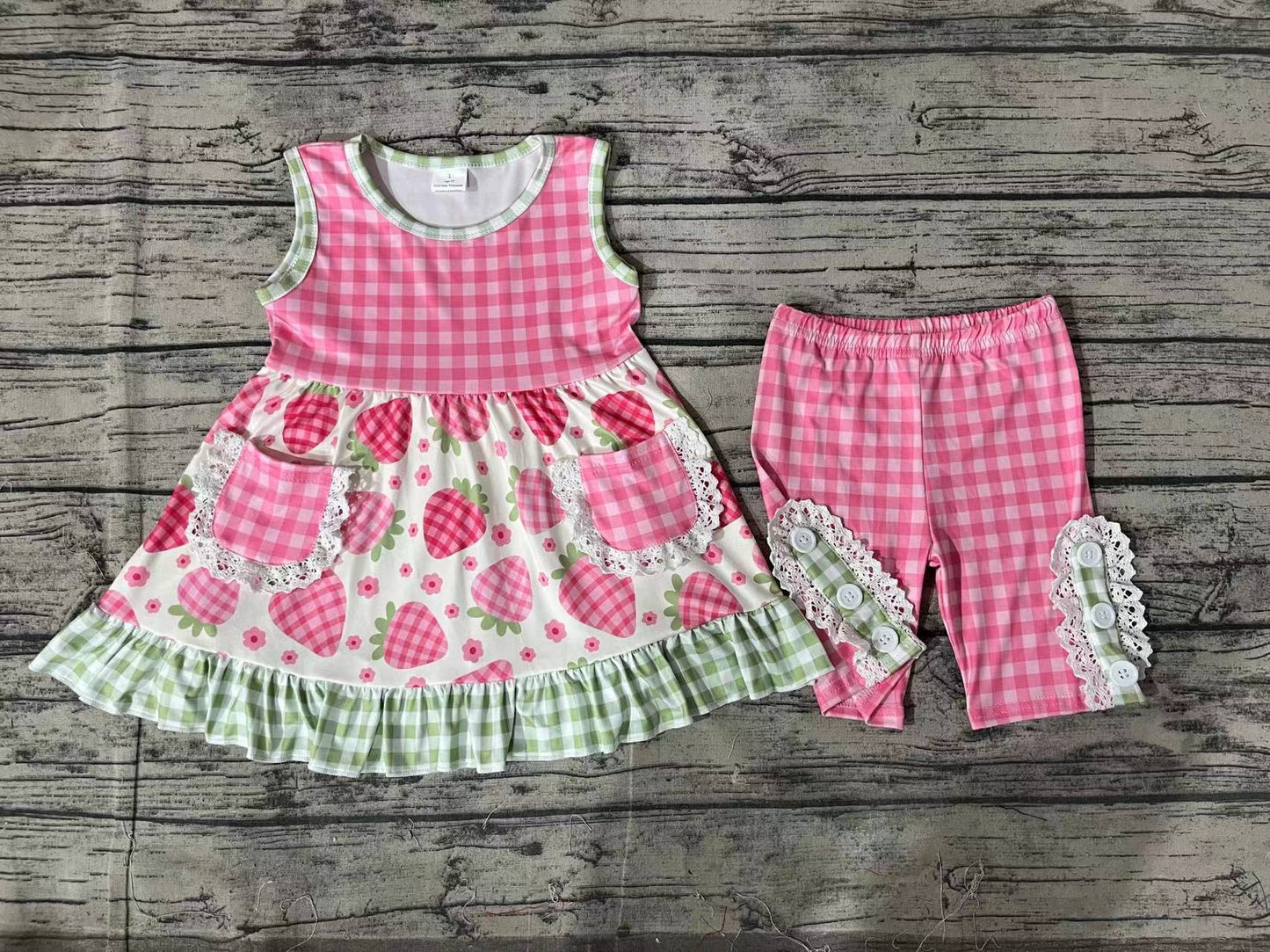 Baby Girls Summer Strawberry Pink Gingham Leggings Set