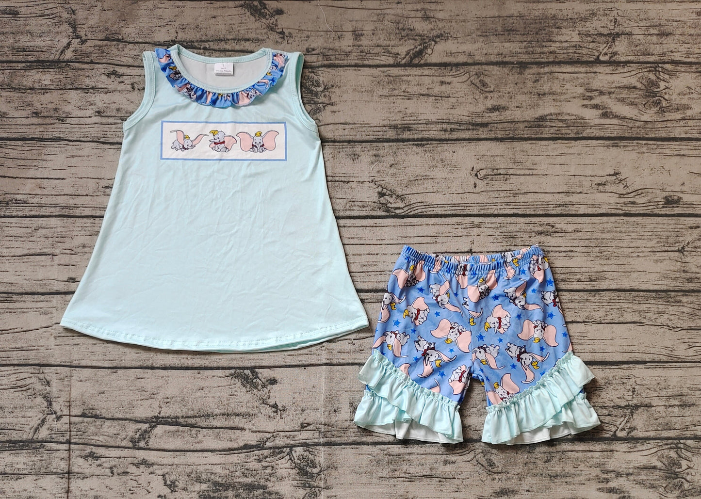 Baby Girls Summer Cartoon Elephant Shorts Set