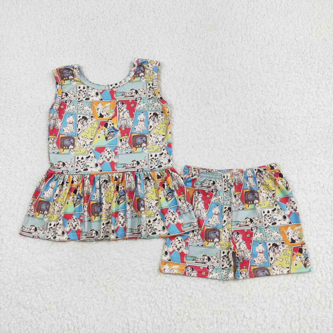 Baby Girls Summer Cartoon Sleeveless Tunic Top Shorts Set