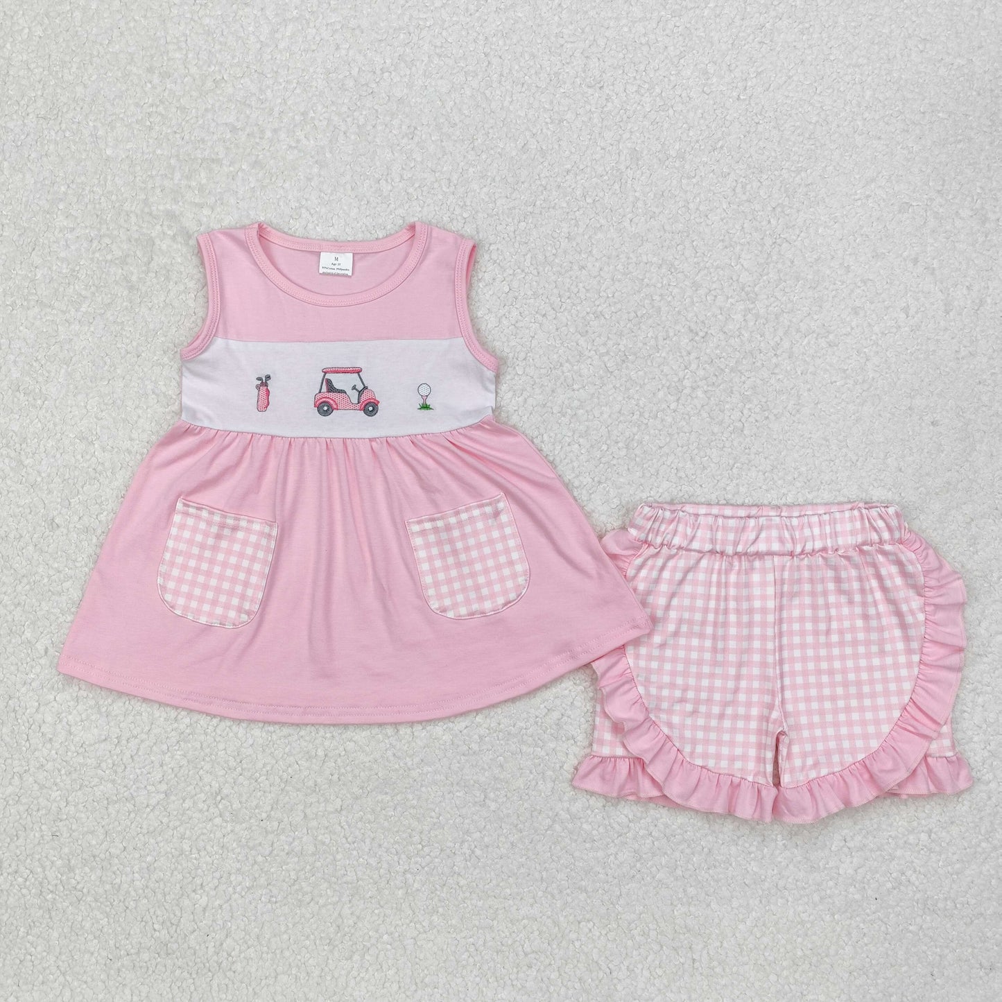Baby Sibling Short Sleeves Golf Top Plaid Short Suit