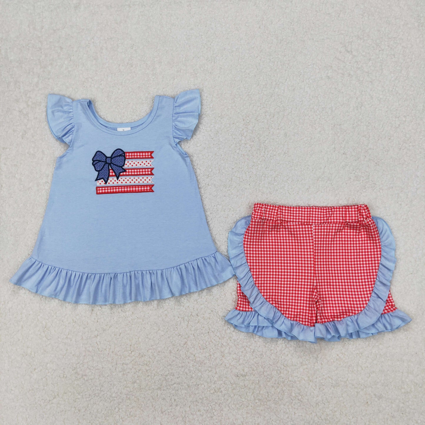 Sibling Toddler Girls 4th Of July Embroidery Falg Tunic Top Shorts Set