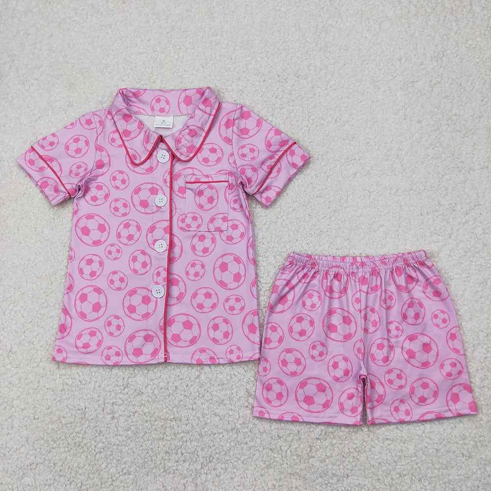 Sibling Toddler Girls Sports Ball Buttons Top Shorts Pajama Set