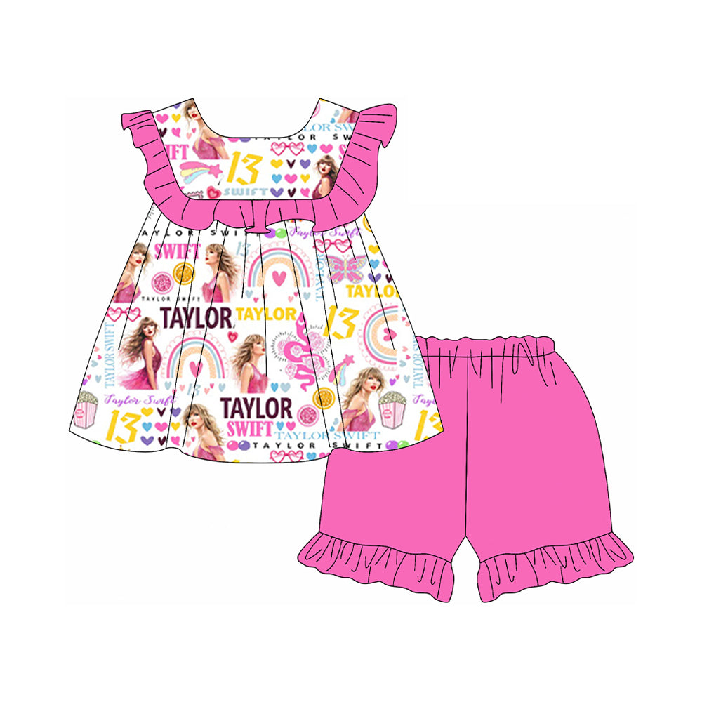 Baby Girls Pink Ruffle Sleeveless Singers Rainbows Tunic Short Set Preorder