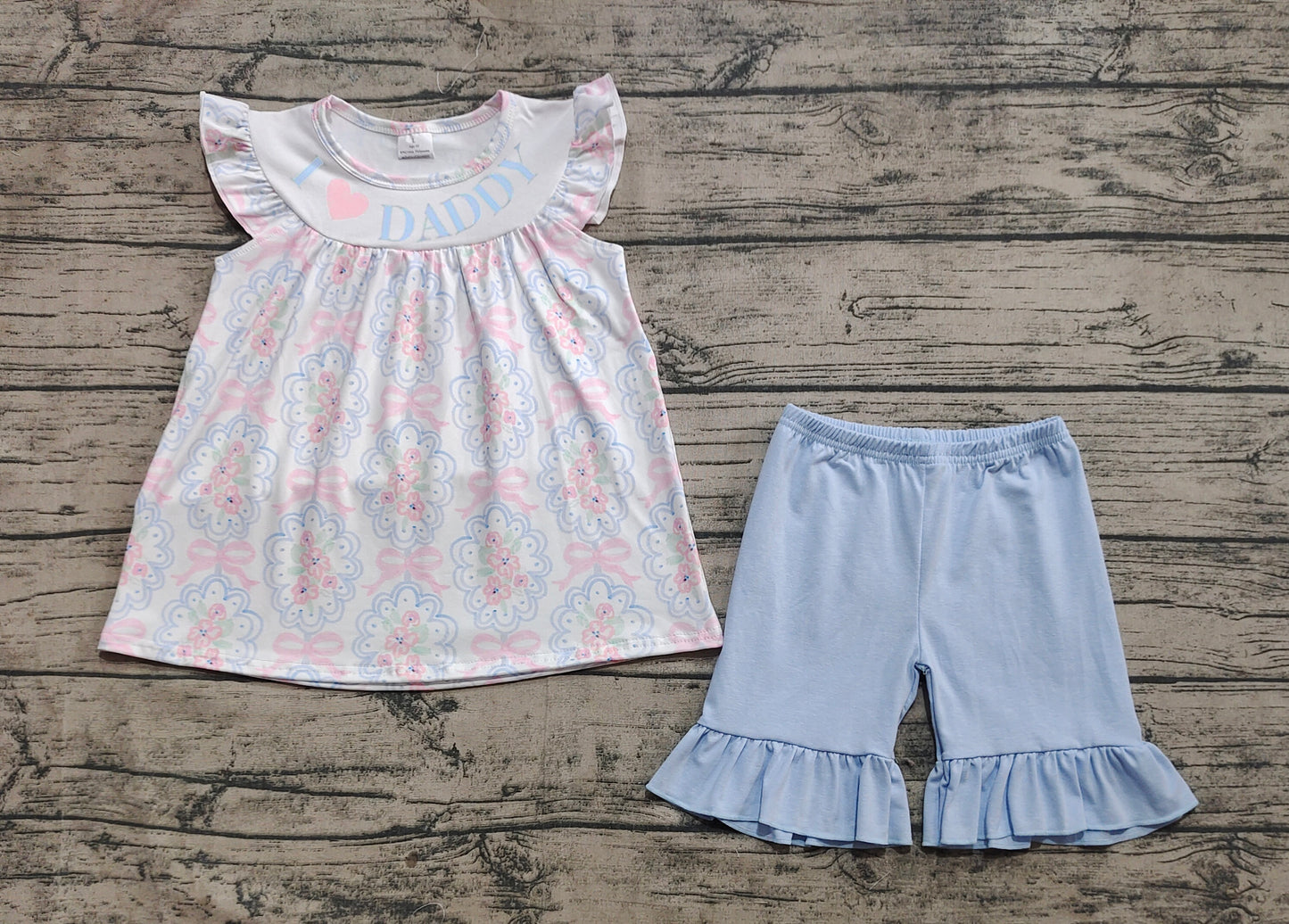 I Love Daddy Baby Girls Ruffle Shorts Set Preorder