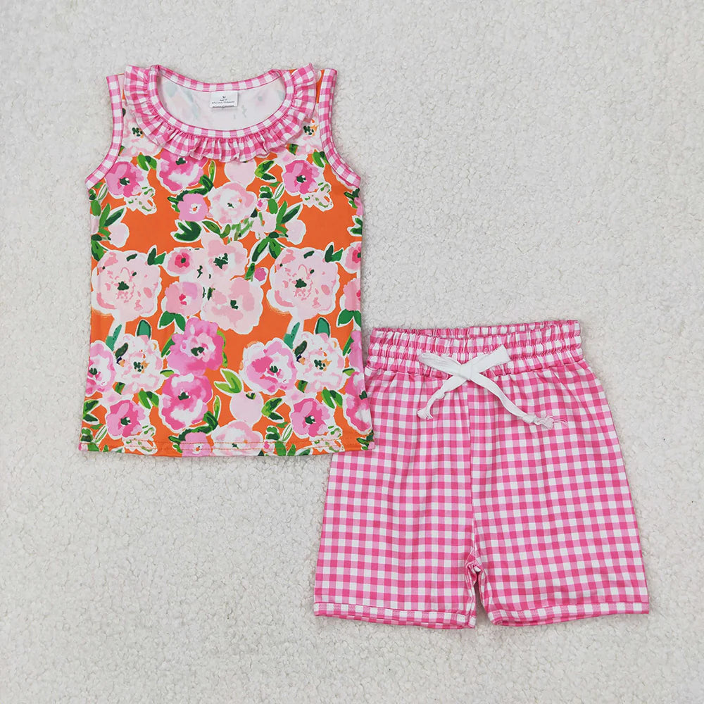 Sibling Baby Girls Summer Ruffle Sleeveless Floral Top Shorts Play Sets