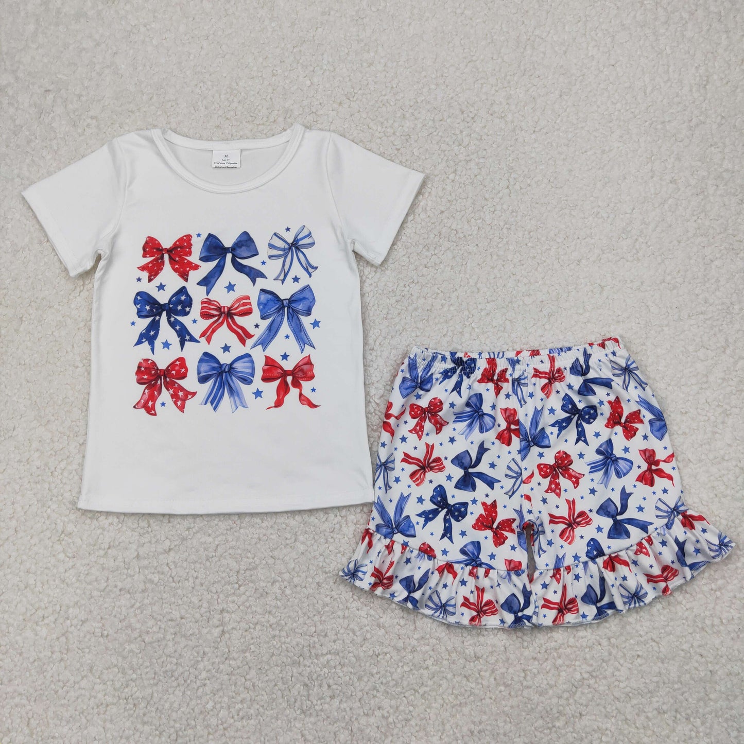 Summer Holiday Sibling Wear 4th of July Flag Bow Clothing