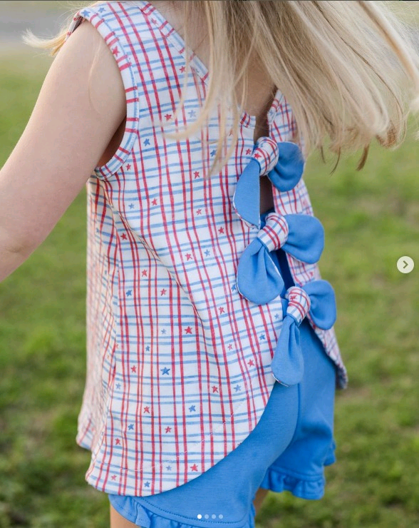 GSSO2539 Baby Girls Sleeveless Top Blue Ruffle Shorts Outfit Preorder