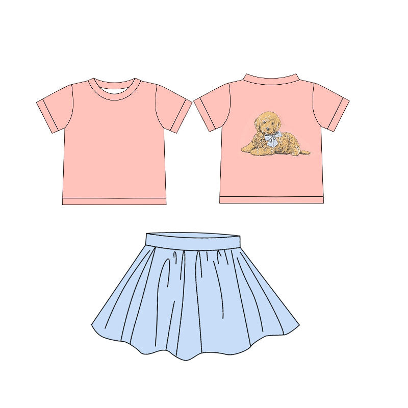 GSSO2542 Baby Girls Cute Dog Top Shorts Outfit