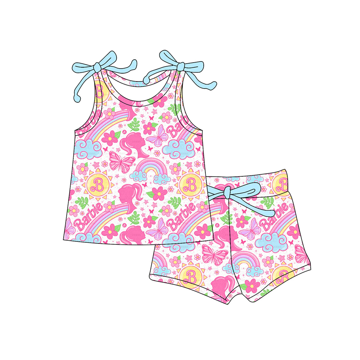 GSSO2557 Kids Girls Summer barbi Shorts Outfit Preorder