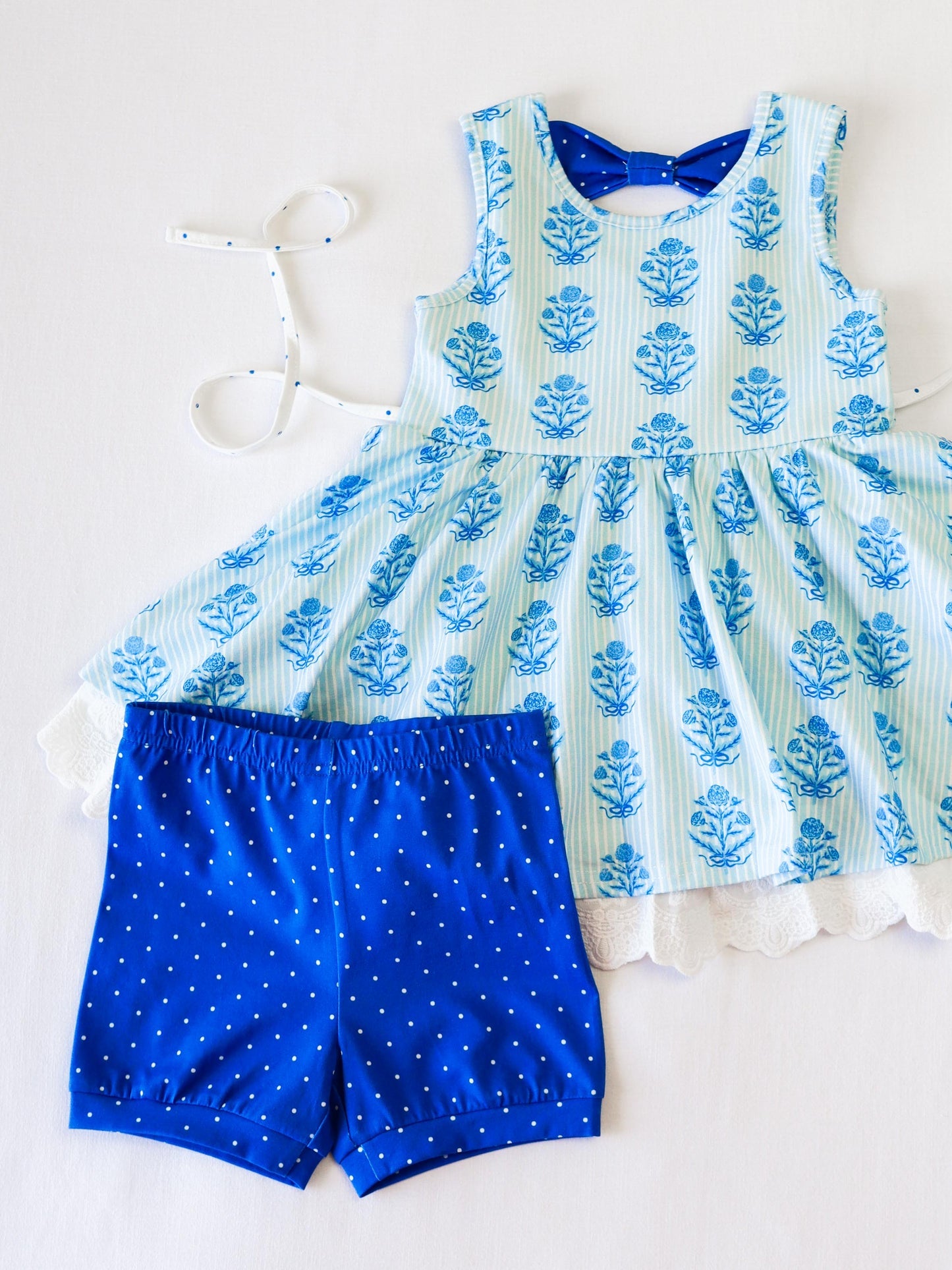 GSSO2591 Baby Girls Blue Flowers Tunic Top Shorts Set Preorder