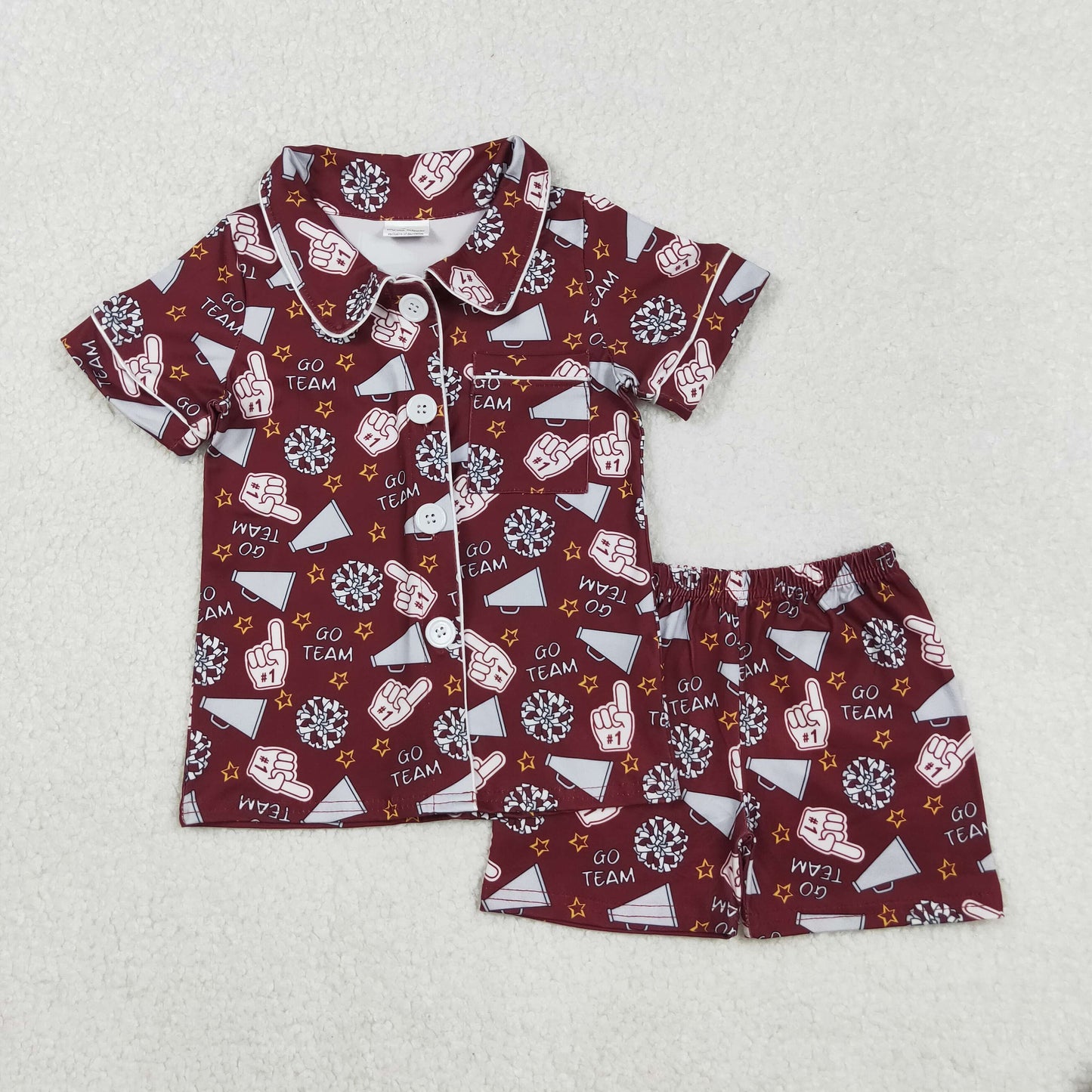 SIbling Baby Girls Sport Go Team Buttons Top With Shorts Pajama Set