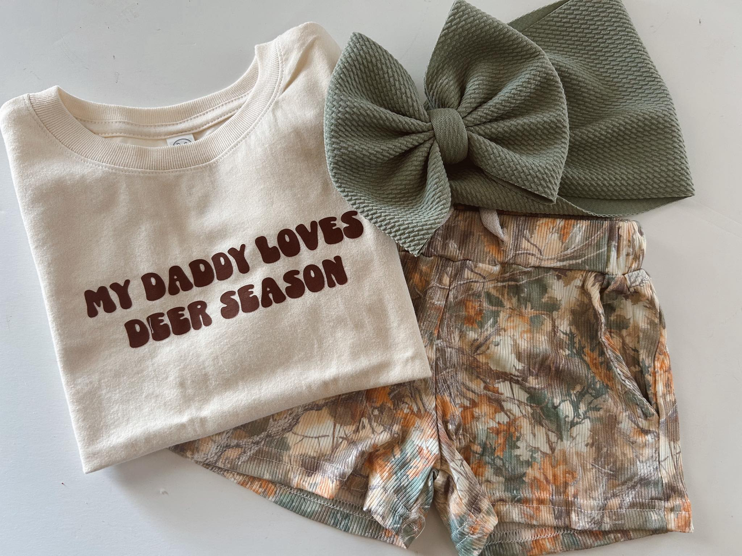 GSSO2827 My Daddy Loves Deer Season Camo Shorts Set Preorder