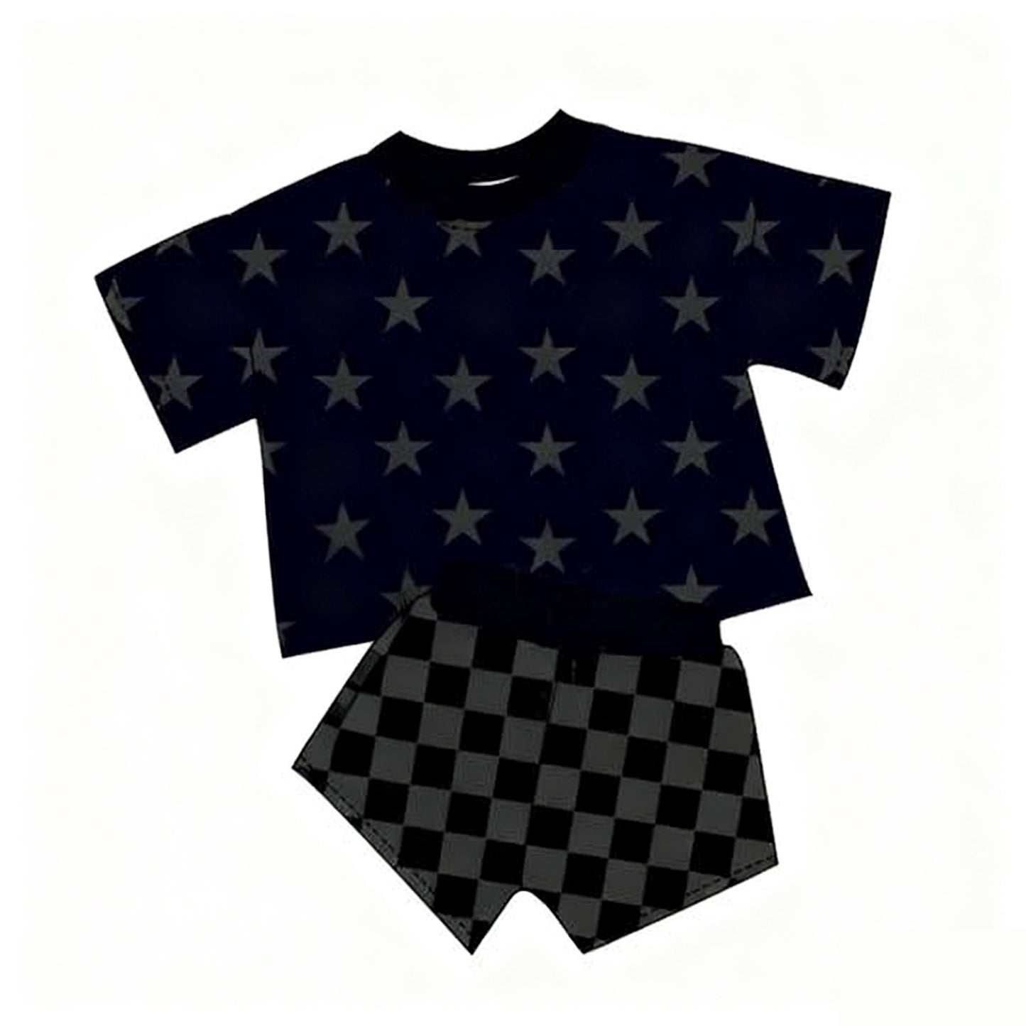 GSSO2913 Baby girls stars top with checked shorts set preorder