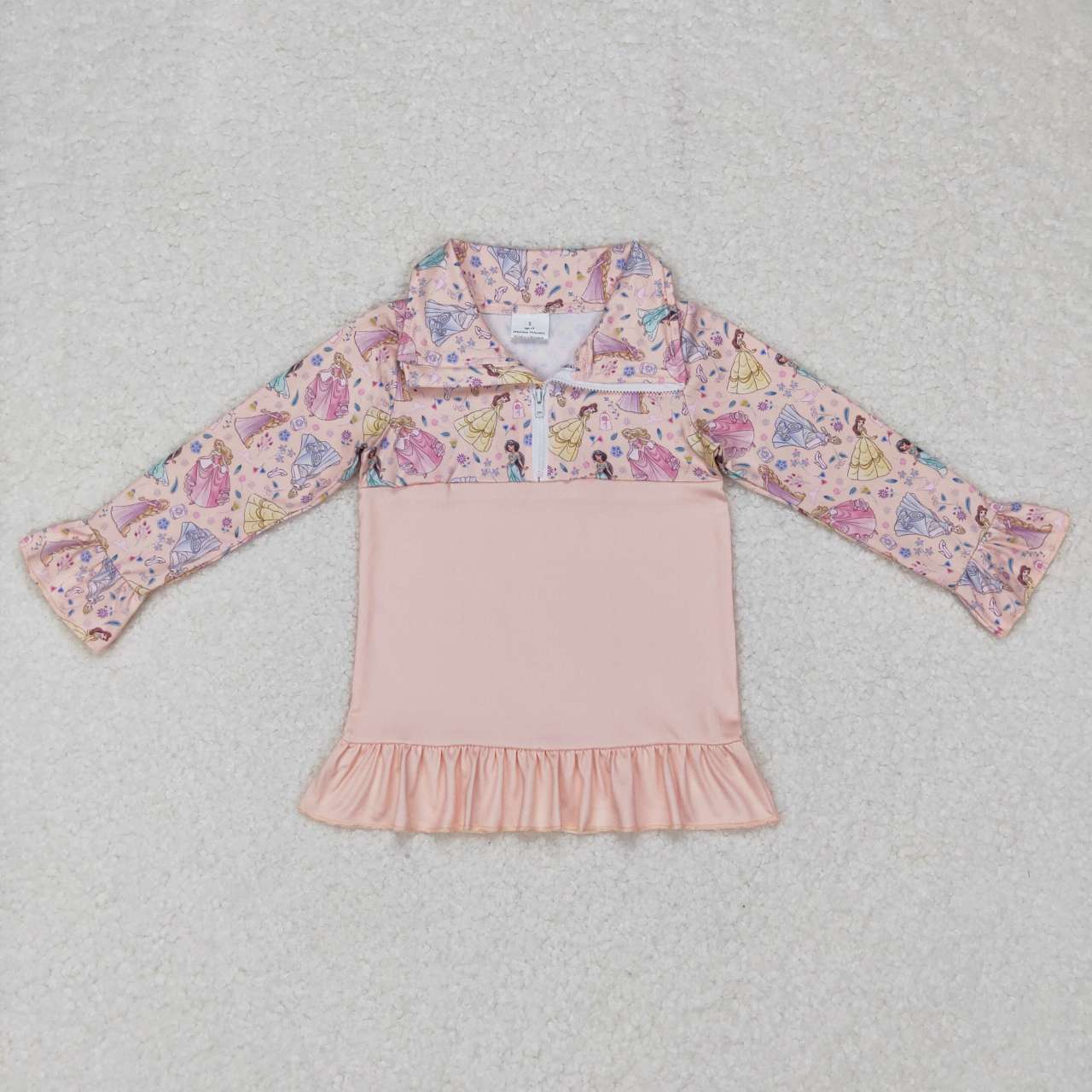 Baby Girls Peach Long Ruffle Sleeves Princess Zipper Pullovers Top