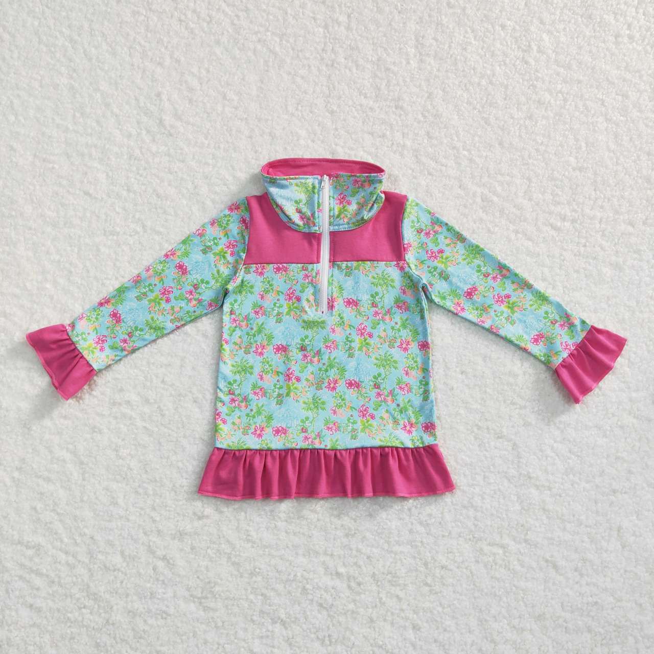 Baby Girls Floral Long Sleeve Pullover Zipper Top